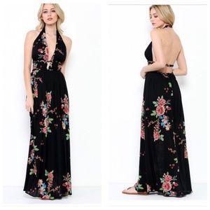 ILLA ILLA Black Floral Halter Maxi Dress